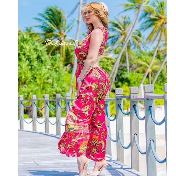 BLOGGER'S FAVE! Zara Cut Out Printed Jumpsuit Barbie Pink Sz S NWT - Picture 7 of 16